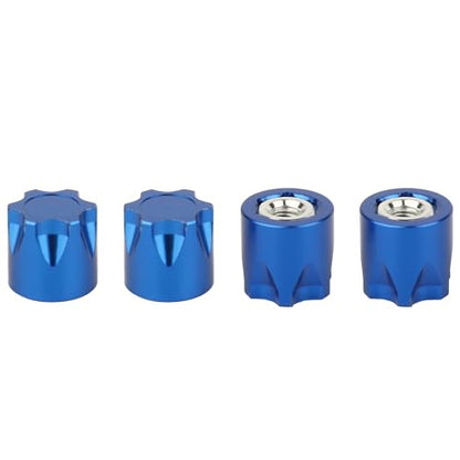4PCS Aluminium Wheel Rim Center Cap M4 Nuts with Tool for 1/10 RC Crawler Axial SCX10 90046 TRX4 TRX6 Tamiya Recat RC Crawler Upgrades，Star Shape (Blue) - color: Blue