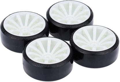 Hard Plastic 63mm Drift Car Tyres 12mm Wheels for 1/10th Scale HSP Tamiya HPI Kyosho TT02 Road Drift Car Hard Tyre Replacement, Set of 4 (White) - color: White