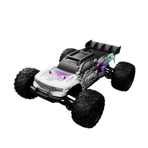 1/16 Scale 4WD Brushless RC Off-Road Truck, 2.4GHz Full Proportional Remote Control Car, 30KM/H High-Speed All Terrain Monster Truck with LED Lights RTR Hobby Grade Vehicle - color: White & Purple