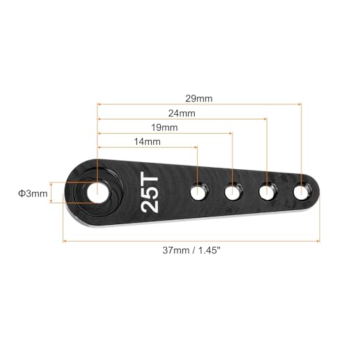 MECCANIXITY 5 Pcs Aluminum Servo Horn Long 25T Steering Arm 37mm Length Black Suitable for DIY RC Car/Boat/AirplanesBoat Model Accessories - color: Black