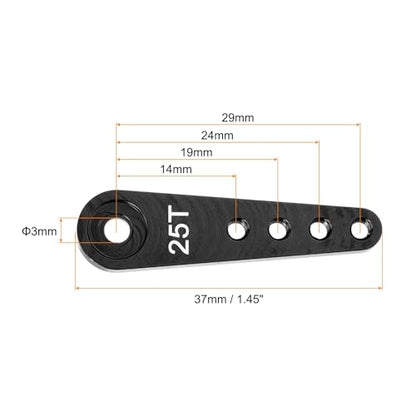 MECCANIXITY 5 Pcs Aluminum Servo Horn Long 25T Steering Arm 37mm Length Black Suitable for DIY RC Car/Boat/AirplanesBoat Model Accessories - color: Black