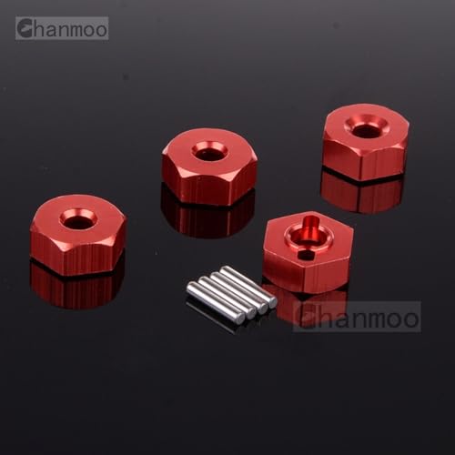 1/10 12mm Wheel Drive Hex with Pin Screws for 1:10 RC RC Buggy Truck Car Upgrade Parts Slash 2WD HSP 102042 122042 Redcat Rc4wd Tamiya Axial SCX10 D90 Hpi LRP WLtoy 4PCS (Red) - color: Red