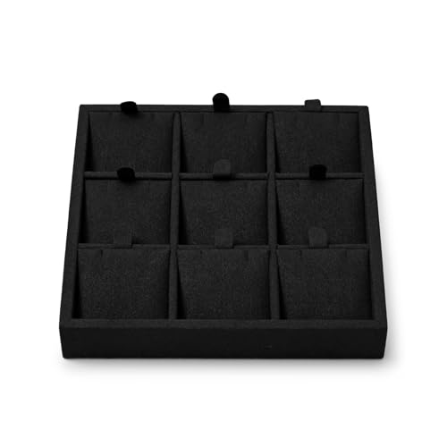 Oirlv Black Microfiber Jewelry Pendant Display Tray | Soft Black Microfiber, 5.51"X5.51"X0.79" with 9 Pendant Slots, Clean Professional Display, Versatile for Necklaces - style: P13712