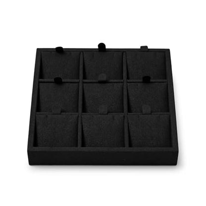 Oirlv Black Microfiber Jewelry Pendant Display Tray | Soft Black Microfiber, 5.51"X5.51"X0.79" with 9 Pendant Slots, Clean Professional Display, Versatile for Necklaces - style: P13712