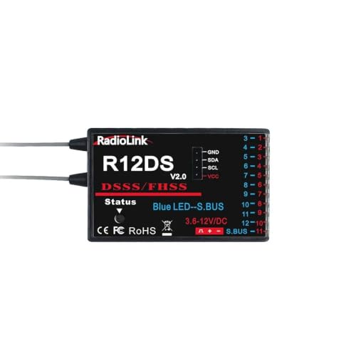 2.4GHz RC Receiver 4-12CH SBUS PPM PWM, DSSS FHSS Anti-Interference RSSI Telemetry Gyro Waterproof, Fits AT10II T8FB RC6GS for FPV Drone RC Car (R12DS) - style: R12DS