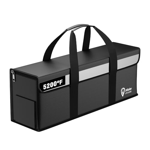 E-Bike Battery Safe Bag Explosionproof, Lipo Bag,19.3 x 5.1 x 7in | Fireproof, Large Capacity,Lipo Battery Charging Safe Bag, Silicone Coated Fireproof Storage Bag, 2 Mesh Bag,Reflective Strip