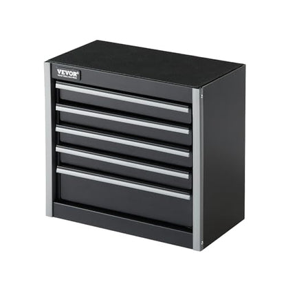 VEVOR Metal Tool Box, 8.6-inch, Portable Metal Tool Box with 5 Drawers, Small Tool Chest with EVA Liners and PP Feet Pads, Heavy-Duty Steel With Ball Bearing Opening and Powder Coated Finish, Black - size: 5 Drawers-Black