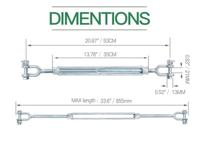 5/8" Jaw Jaw Turnbuckle Galvanized Jaw and Jaw Turnbuckle, Jaw Jaw Closed Body Marine Turnbuckle Jaw, 5000lbs Working Load Limit, Durable for Wire Rope Cable (5/8" x 12") - style: Jaw & Jaw-5/8 x 12