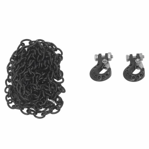 RC Car Tow Hook and Trailer Chain Set, Metal Recovery Style Scale Accessory for 1/10 RC Crawler SCX10 D90 D110 TF2 TRX4 - color: Black