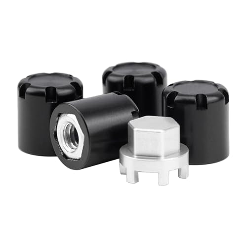 4PCS RC M4 Wheel Hex Nuts with Tools,CNC Aluminum RC Car Dustproof Wheel Rim Center Cap Hub Suit for TRX4 Axial SCX10 Redcar D90 Tamiya Etc 1/10 RC Crawler Car Upgrades (Black) - color: Black