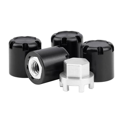 4PCS RC M4 Wheel Hex Nuts with Tools,CNC Aluminum RC Car Dustproof Wheel Rim Center Cap Hub Suit for TRX4 Axial SCX10 Redcar D90 Tamiya Etc 1/10 RC Crawler Car Upgrades (Black) - color: Black