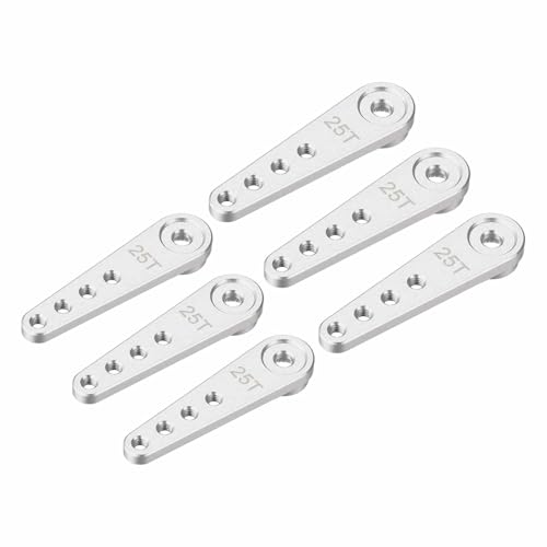 MECCANIXITY 6 Pcs Aluminum Servo Horn Long 25T 25 Teeth Steering Arm 37mm Length Silver Suitable for DIY RC Car/Boat/Airplanes Boat Model Accessories - color: Silver