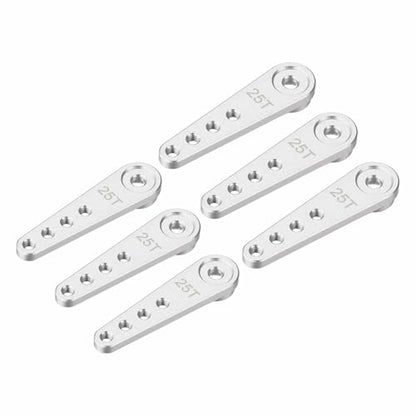 MECCANIXITY 6 Pcs Aluminum Servo Horn Long 25T 25 Teeth Steering Arm 37mm Length Silver Suitable for DIY RC Car/Boat/Airplanes Boat Model Accessories - color: Silver