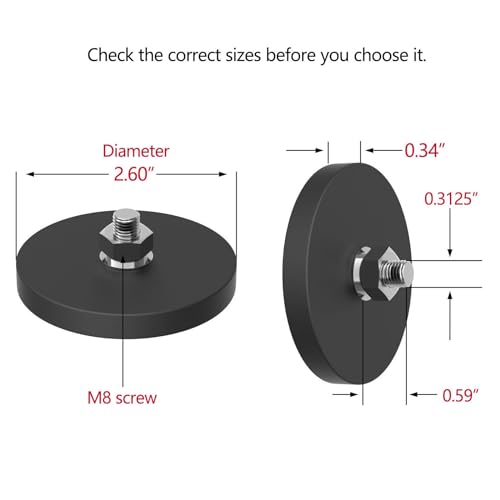 65LBS Mounting Magnets 2Pack, Rubber Coated Neodymium Magnets with M8 Threaded Stud, Non-Slip Strong Mounting Magnet for Led Lighting Bar, Rubberized Magnet Base for Signal Lighting Camera - size: M8/2-pack 65lbs