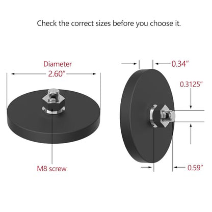 65LBS Mounting Magnets 2Pack, Rubber Coated Neodymium Magnets with M8 Threaded Stud, Non-Slip Strong Mounting Magnet for Led Lighting Bar, Rubberized Magnet Base for Signal Lighting Camera - size: M8/2-pack 65lbs