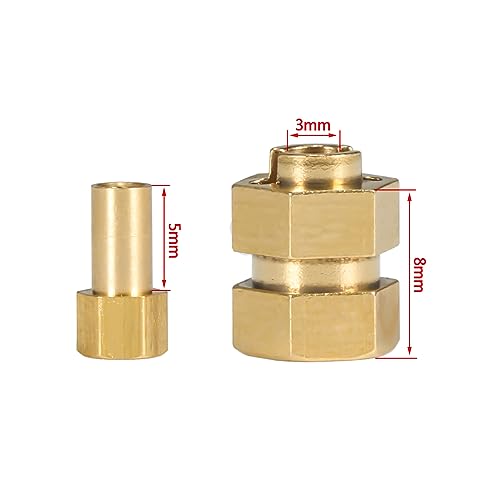 SCX24 Brass Wheel hex Hub Extenders 4pcs 8mm(+4mm) with Nuts 1.0 Wheel Rims Adapter for 1/24 RC Crawler SCX24 Bronco C10 Gladiator AX24 SCX24 Upgrades Accessories (SCX24 Brass Wheel hex Hub 8mm)