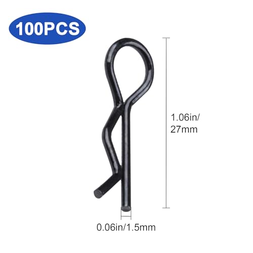 HobbyPark RC Body Clips Bent Springy R Pins Bent Black for All 1/8 Scale & Traxxas 1/10 Car Truck Crawler Buggy Drift Touring Shell Replacement(100-Pack)