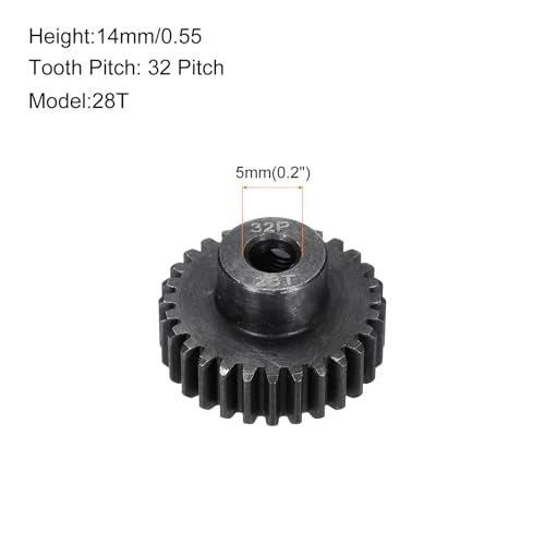 32P Steel Pinion Gear Set 28T for 5mm Shaft Hardened Steel Pinion Gear with Shaft Coupler Connector for RC Motor - style: 28T