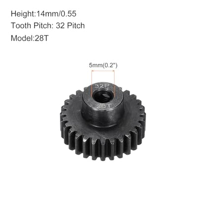 32P Steel Pinion Gear Set 28T for 5mm Shaft Hardened Steel Pinion Gear with Shaft Coupler Connector for RC Motor - style: 28T