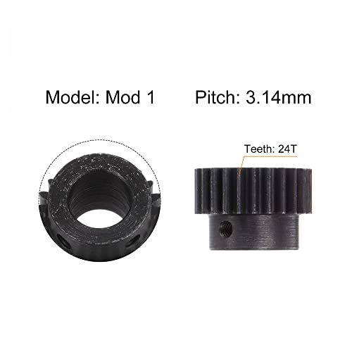 uxcell 1Mod 24T Pinion Gear 12mm Bore Hardened Steel Motor Rack Spur Gear with Step for RC Car Truck Buggy Gear Drive, 2 Set