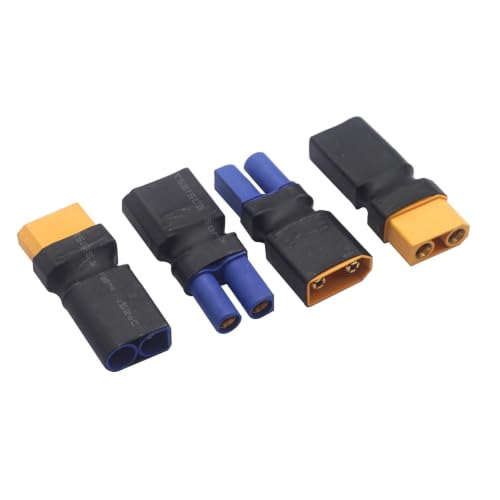 XT90 to EC5 Adapter, 4-Pack, No-Wire Connector | For RC LiPo and NiMH battery, charger and ESC connection, compact direct plug-in design