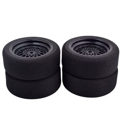 4Pcs 1/10 On-Road Foam Tires& 2080-3mm Wheel Rims 12mm Hex for HSP HPI RC Racing Car Toy, Black - style: 1/10 Foam