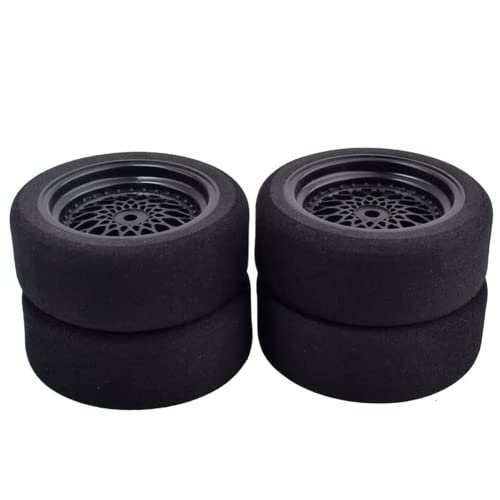 4Pcs 1/10 On-Road Foam Tires& 2080-3mm Wheel Rims 12mm Hex for HSP HPI RC Racing Car Toy, Black - style: 1/10 Foam