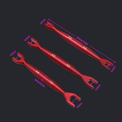 3pcs Aluminum Alloy Wrench 3-4mm 4.5-5mm 5.5-7mm Double End Universal Spanner Open End Small Wrench Set Repair Tool For Rc Crawler Car HSP Traxxas Axial SCX10 Truck (Red) - color: Red