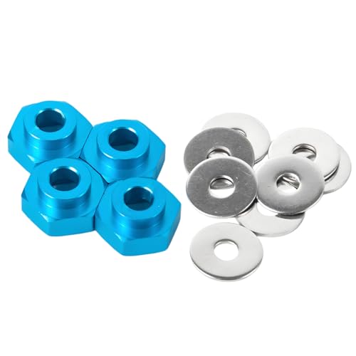4PCS Aluminum Alloy 12mm Turn to 17mm Wheel Rim Hex Adapter Drive Hub Converter Extension Compatible with Tamiya Axial Traxxa HPI Himoto HSP Losi Kyosho 1/10 RC On-Road Car Tires (Blue) - color: Blue