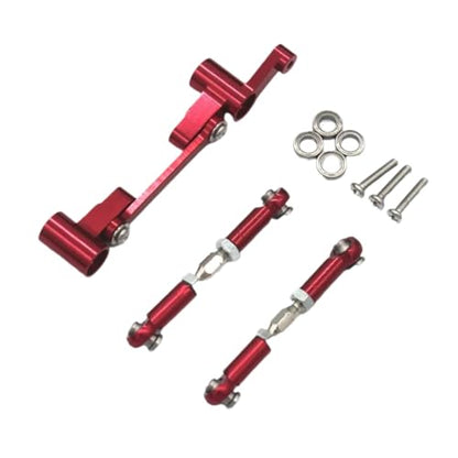 for Mjx for 14210 14209 1/14 RC 4WD Remote Control Car Remote Control Metal Upgrade Parts Steering Assembly Steering Rod Control Accessories RC Car Repair Kit(Red) - color: Red