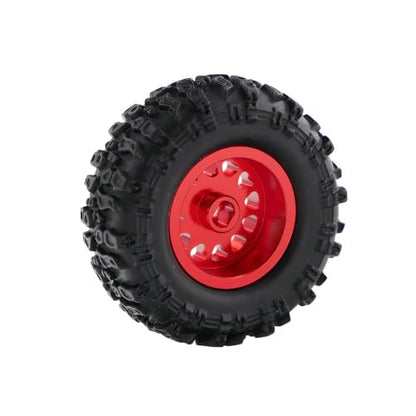 1.0 Inch RC Crawler Wheels and Tires Set, Pre-Mounted Aluminum Wheel & Tire Combo with Foam Inserts, Fit for 1/18 SCX24 SCX30 Micro RC, 4PCS (Red) - color: Red