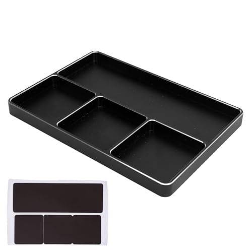 HERCHR Magnetic Tray for Screws, 4 Grids Aluminum Alloy RC Repair Screw Tray with Magnetic Pad Parts Organizer for 1/10 1/8 RC Car Airplanes (Black) - color: Black