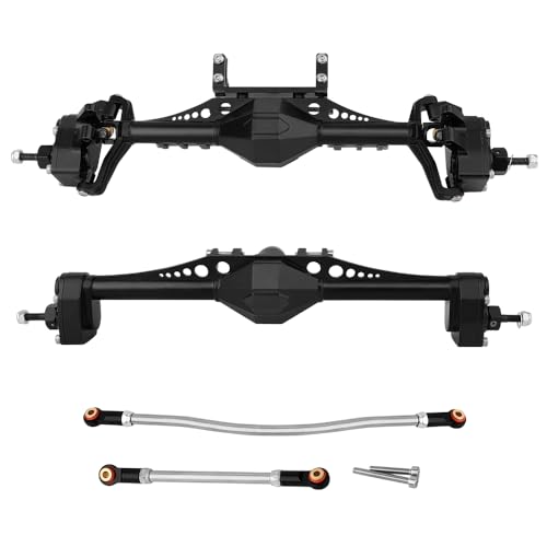 Metal Front and Rear Portal Axle Completes Set with Servo Mount for Axial 1/10 RC Crawler Capra 1.9 UTB AXI03004 AXI03000T1 T2 Buggy F9 Upgrade Parts (Black) - color: Black