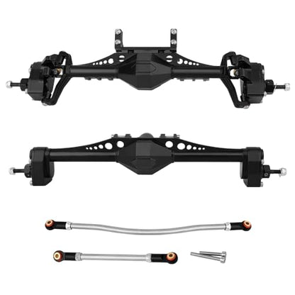 Metal Front and Rear Portal Axle Completes Set with Servo Mount for Axial 1/10 RC Crawler Capra 1.9 UTB AXI03004 AXI03000T1 T2 Buggy F9 Upgrade Parts (Black) - color: Black