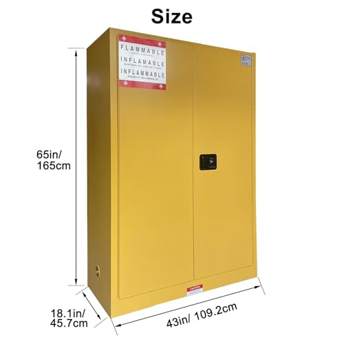 Flammable Liquid Storage Cabinet 43" x 18" x 65" Safety Hazardous Lockers | 45 Gal Fire Proof Safe, Double Wall Steel, 2 Manual Doors, Dual Locks, 2 Adjustable Shelves, For Gasoline Liquid Chemical - size: 43"*18"*65"