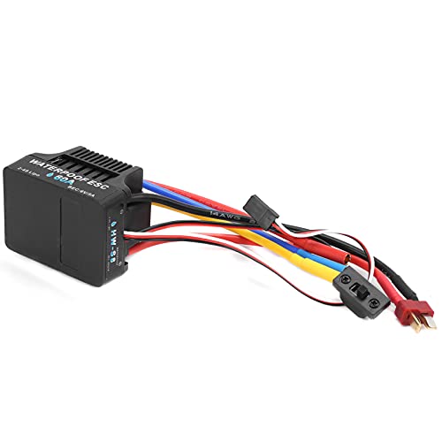 RC 60A Brushless Electronic Speed Controller ESC, Waterproof ESC for 1/8 1/10 Remote Control Car, High Performance ESC with 6V/5A BEC, Enhanced Throttle Response for 2-4S Li - Po