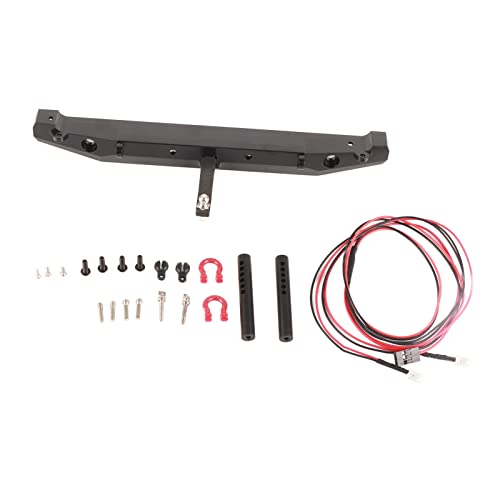 RC Crawler Rear Bumper, Metal RC Bumper, RC Rear Bumper with Lights and Tow Hook for Axial SCX10II 90046 Remote Control Car