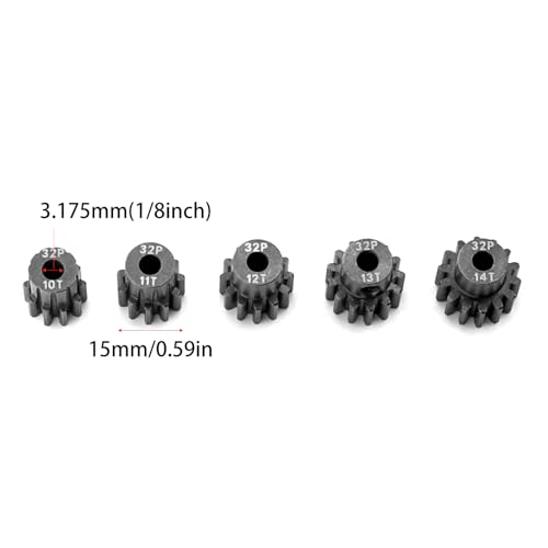 32P Hardened Pinion Gear Set 1/8inch Hole Metal Pinion Gear 10T 11T 12T 13T 14T 3.175mm RC Motor Pinion Gear Kit for 1/10 RC Car - style: 10 11 12 13 14T