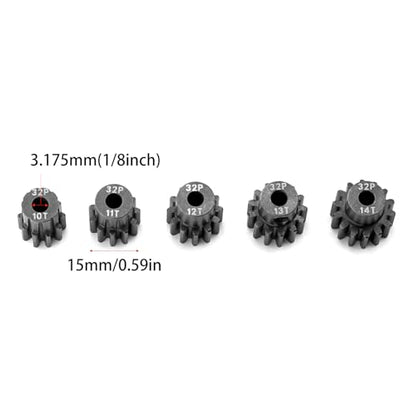 32P Hardened Pinion Gear Set 1/8inch Hole Metal Pinion Gear 10T 11T 12T 13T 14T 3.175mm RC Motor Pinion Gear Kit for 1/10 RC Car - style: 10 11 12 13 14T