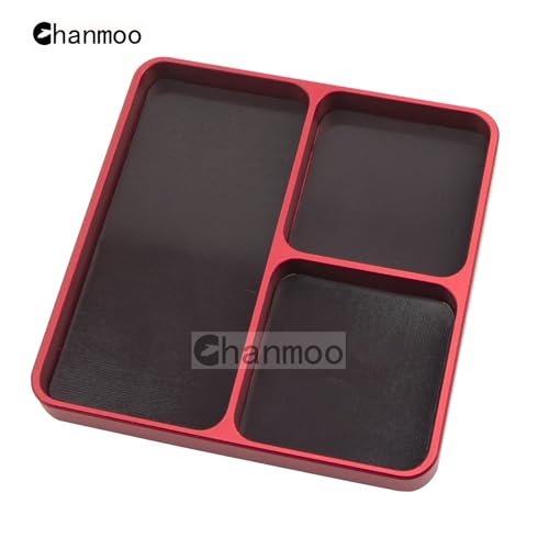 Aluminium RC Screw Tray Nuts Storage Tools with Magnetic Pad and 17mm Hex Wheels Wrench & Small Cross Hex Wrench Sleeve Repair Set Kit for 1/8 1/10 Car HSP HPI Axial Airplane Boat (Red) - color: Red