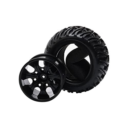 1/10 Monster Truck Tires & Wheels, Black, 4PCs Unmounted Set | 5" 128mm Off-Road RC Tires, 12mm Hex 7-Spoke Rims, Compatible with Traxxas Stampede, Compatible with Arrma Granite - color: Black