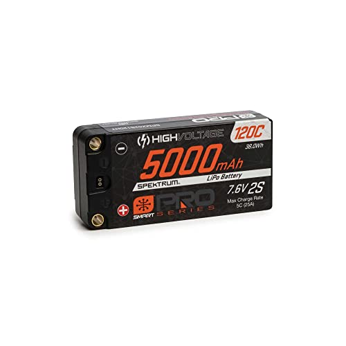 Spektrum 7.6V 5000mAh 2S 120C Smart Pro Race Shorty Hardcase LiHV Battery: Tubes, 5mm, SPMX52S120HT