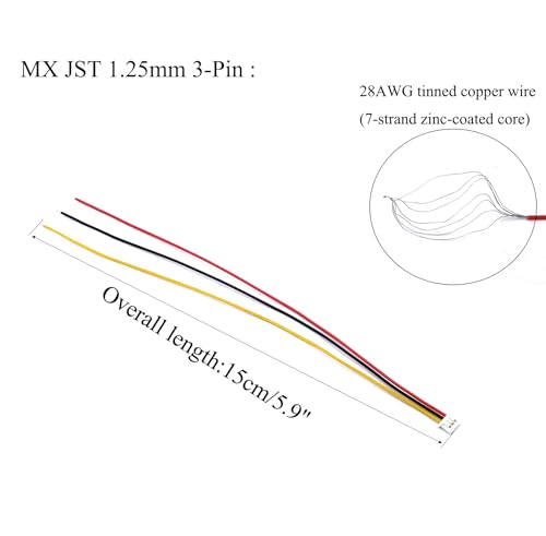 60 Pairs MX 1.25mm Pitch Plug Socket Set, Micro MX JST 1.25mm 3 Pin Male and Female Connector Kit with 28AWG 150mm Cable for PCB Wiring - size: 1.25mm Pitch-3Pin-15cm