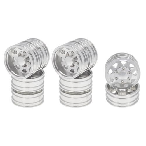 Compatible with Tamiya 6PCS Wheel Tire Complete Set Metal Front and Rear Wheel Hub for 1/14 RC Trailer Tractor Truck Car Parts RC Assortment