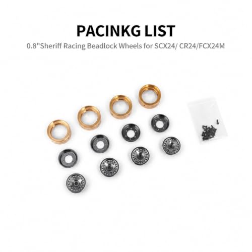 Aluminum 0.8” Sheriff Racing Beadlock Wheels for 1/24 SCX24 CR24 FCX24M for FMS FCX24M Tacoma/Range Rover/Discovery RC Crawler Upgrade parts (4pcs) Gun Metal - color: Gun Metal