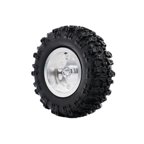 1.0 Inch RC Crawler Wheels and Tires Set, Pre-Mounted Aluminum Wheel & Tire Combo with Foam Inserts, Fit for 1/18 SCX24 SCX30 Micro RC, 4PCS (Silver) - color: Silver