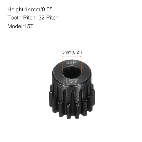 32P Steel Pinion Gear Set 15T for 5mm Shaft Hardened Steel Pinion Gear with Shaft Coupler Connector for RC Motor - style: 15T