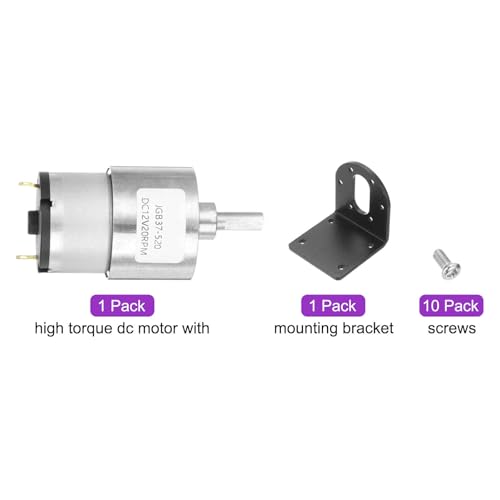 DMiotech Micro DC 12V 20RPM Geared Motor with Bracket Gear Reduction Motors 37mm Diameter Gearbox Micro Speed Reduction for RC Car, Robot Model, DIY Toys - style: 20RPM