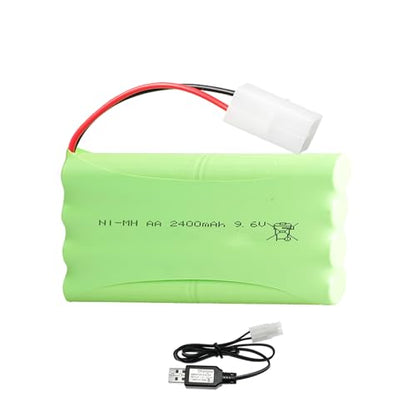 9.6V 2400mAh NI-MH AA Battery Pack RC Replacement Rechargeable Battery with KET-2P USB Charger Cable for Toys,Drone,Remote Control Car Accessory
