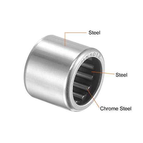 uxcell HK1012 Needle Roller Bearings 10mm Bore 14mm OD 12mm Width Chrome Steel Open End 10pcs - size: 10x14x12mm